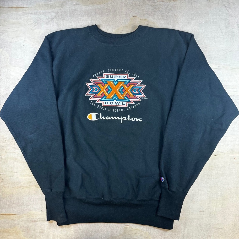 Vintage Champion Reverse Weave Super Bowl XXX 1996 Sweatshirt Mens XL Black USA